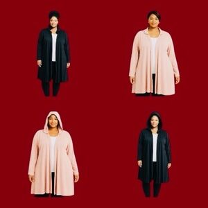 Women's Black and Pink Hooded Cardigans 2pcs